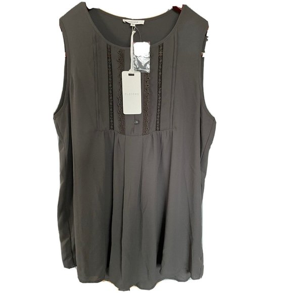 Pleione Tops - Pleione Nordstrom Green Sleeveless Top V-Neck Embroidery Shirt Sz M Medium NWT